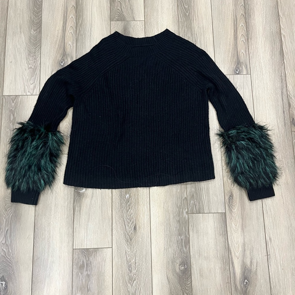 Black Sweater with Faux Fur Sleeves